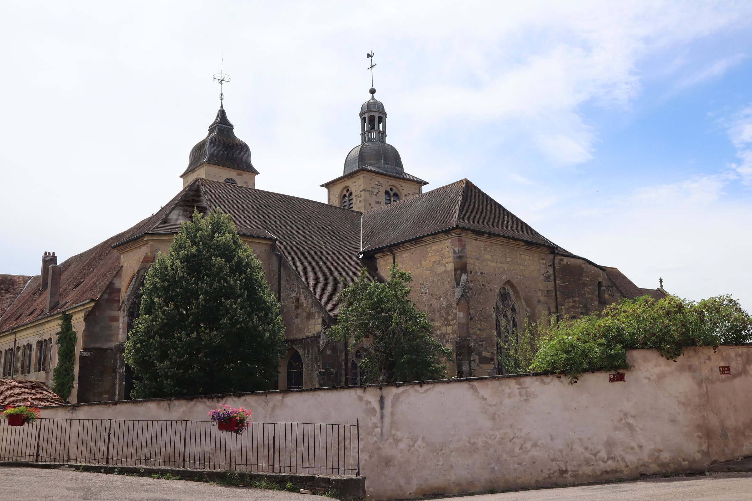 Exterior of the former abbey church and Basilica of Notre-Dame-la-Blanche in Faverney, France.