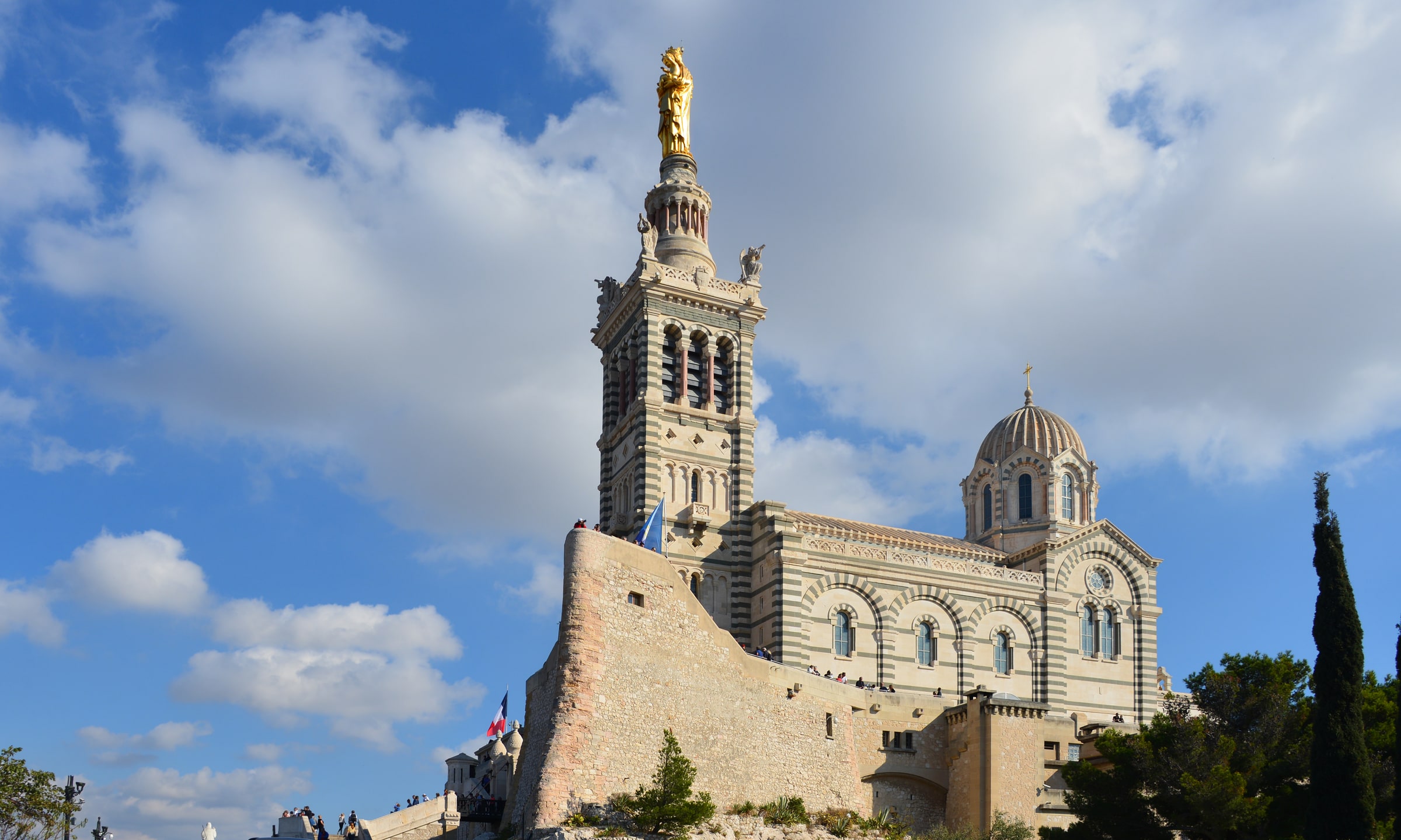 Notre-Dame de la Garde overlooking Marseille and the Mediterranean coast.