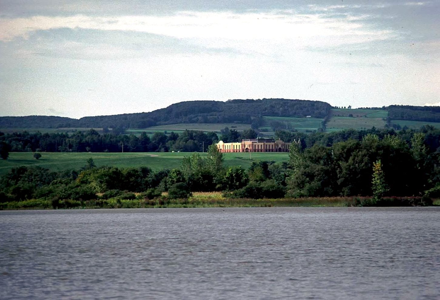 The National Shrine of Our Lady of Martyrs at Auriesville, New York, seen above the Mohawk River.