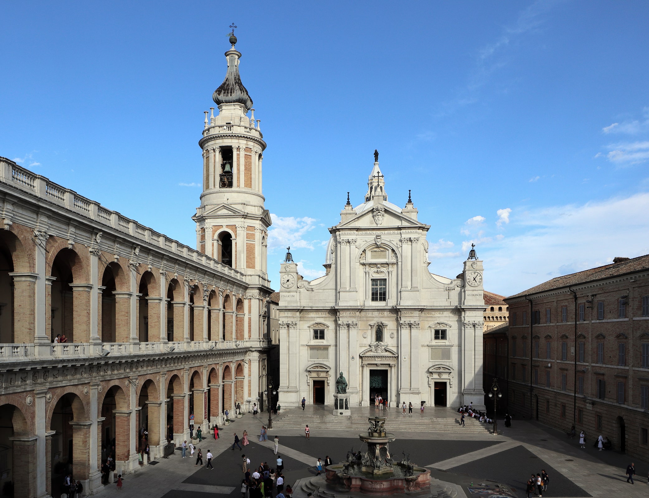 The basilica and piazza of the Pontifical Sanctuary of the Holy House of Loreto in Italy.