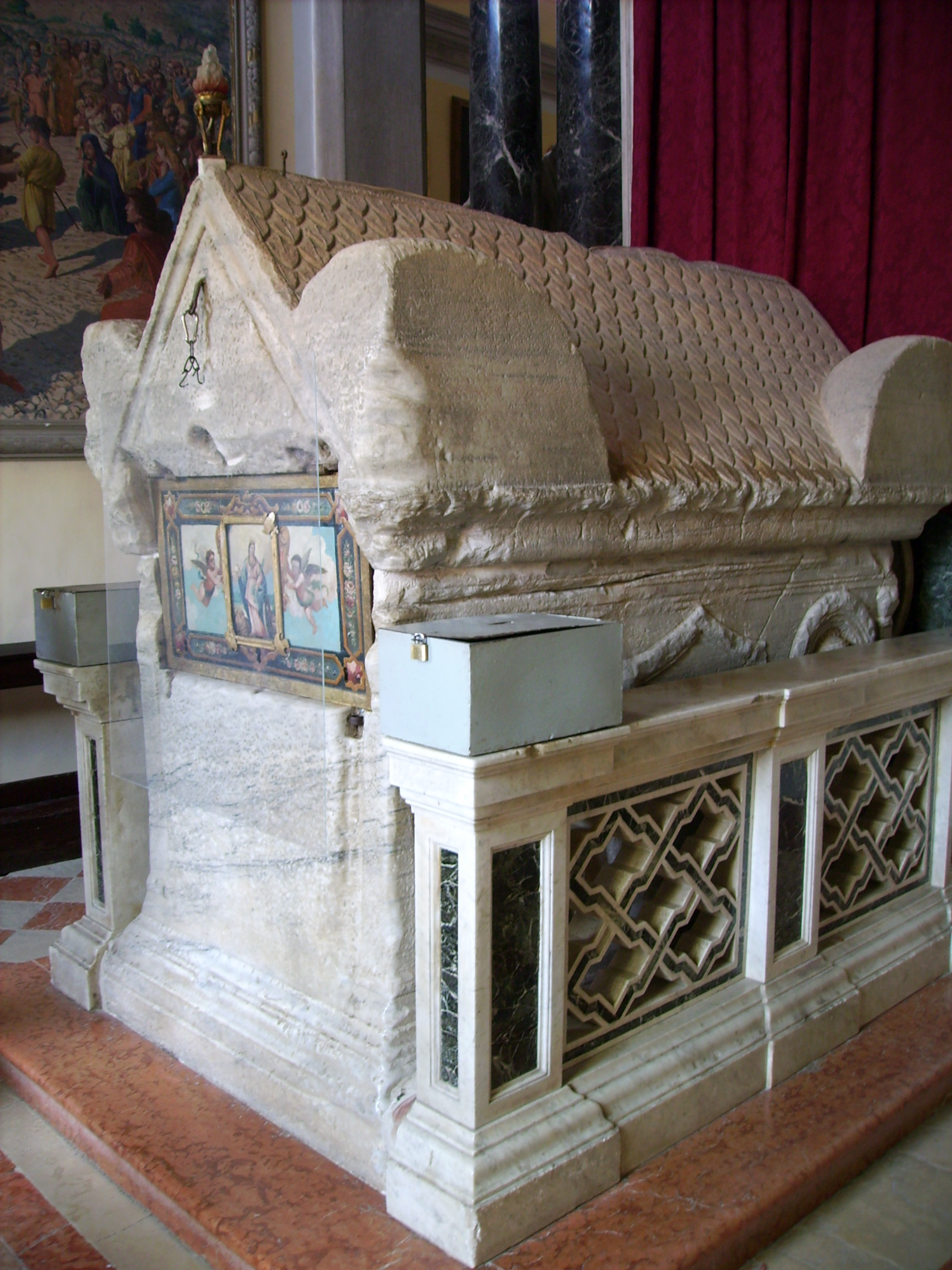 The marble sarcophagus traditionally associated with St. Euphemia in Rovinj, Croatia