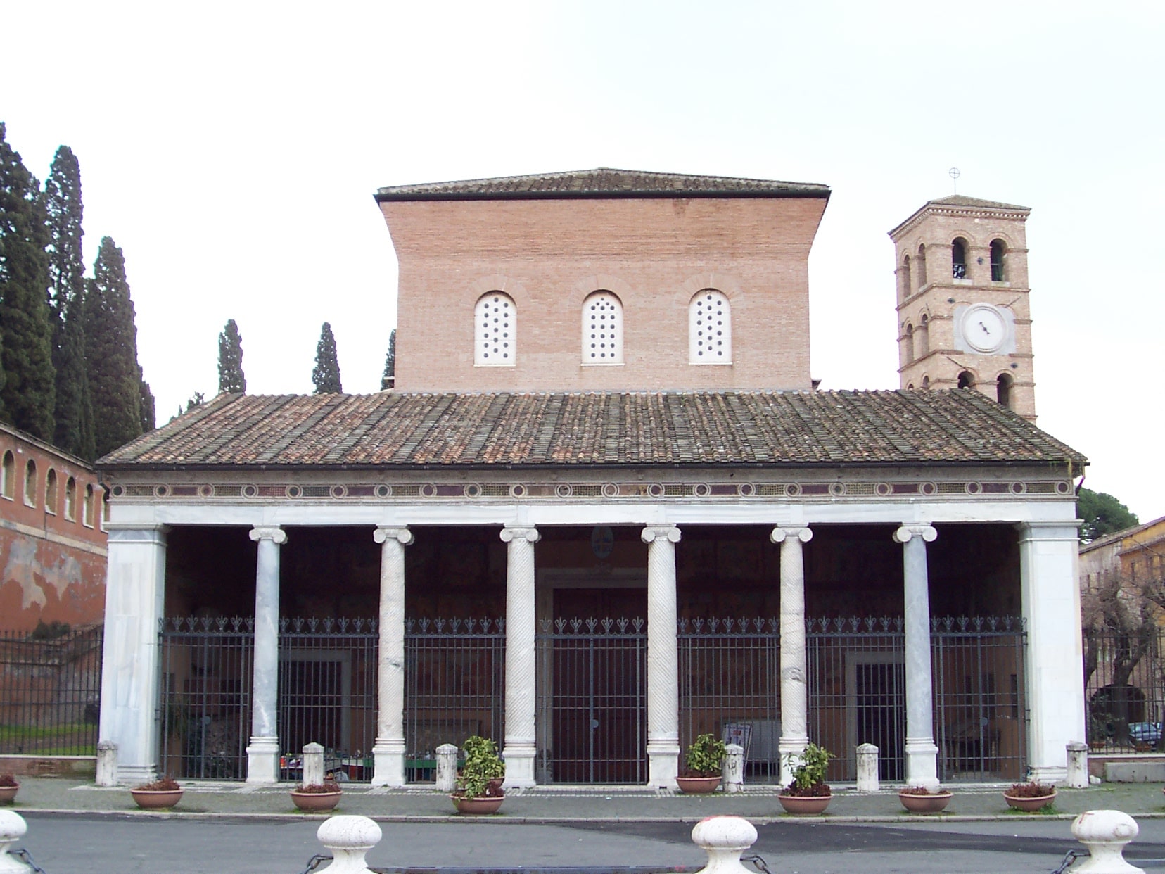 The portico and facade of the Basilica of St. Lawrence Outside the Walls in Rome.