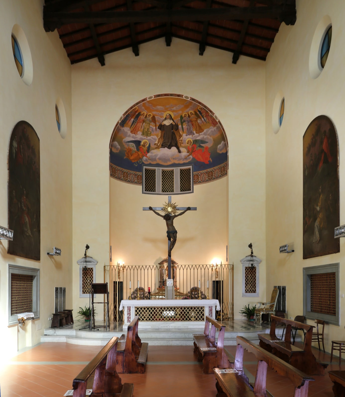 The church interior of the Carmelite monastery of St. Mary Magdalene de’ Pazzi in Careggi, Florence.