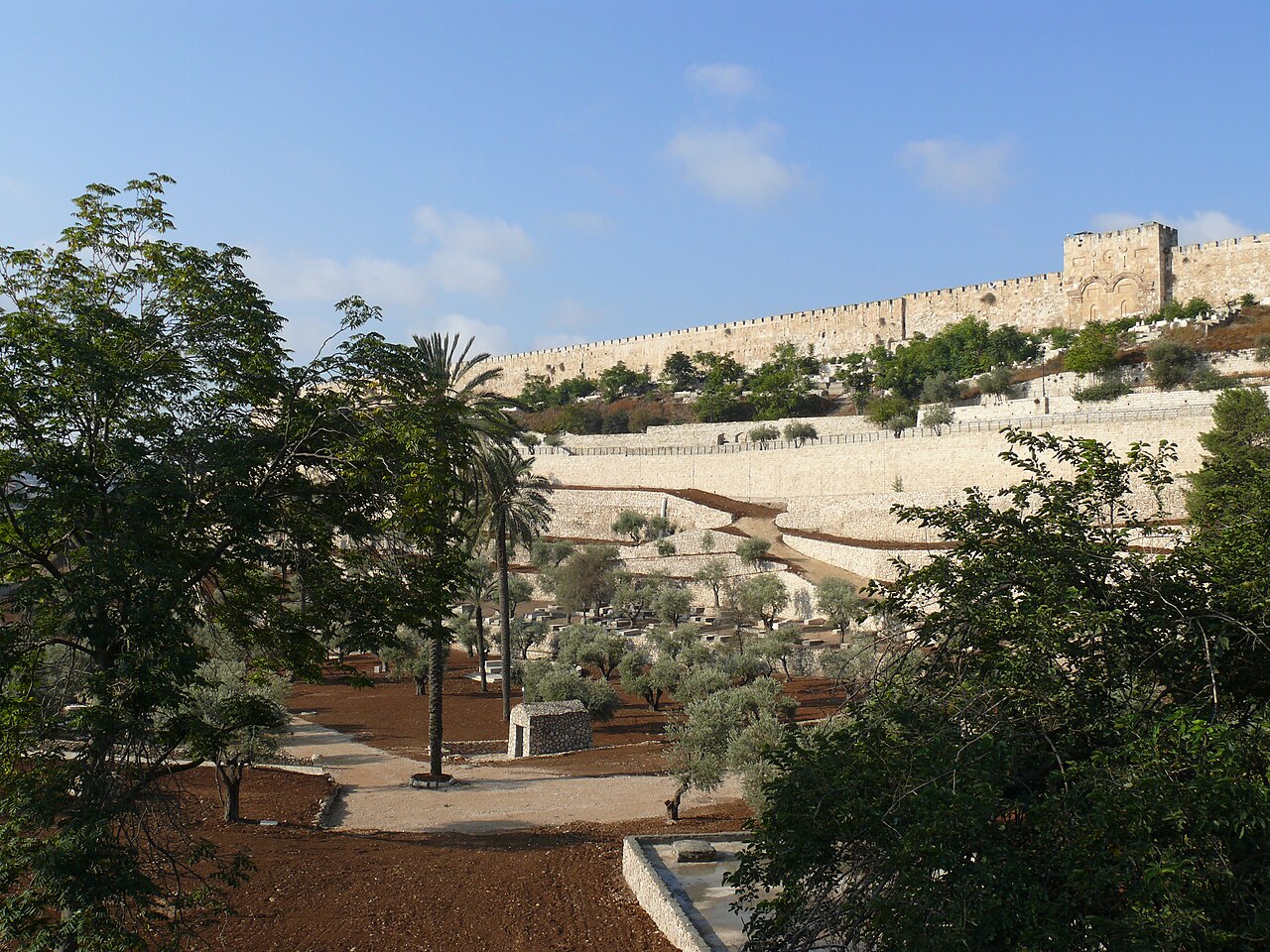 Kidron Valley cemetery and grounds associated with the Greek Orthodox monastery of St. Stephen, with Jerusalem’s eastern wall and Golden Gate above.