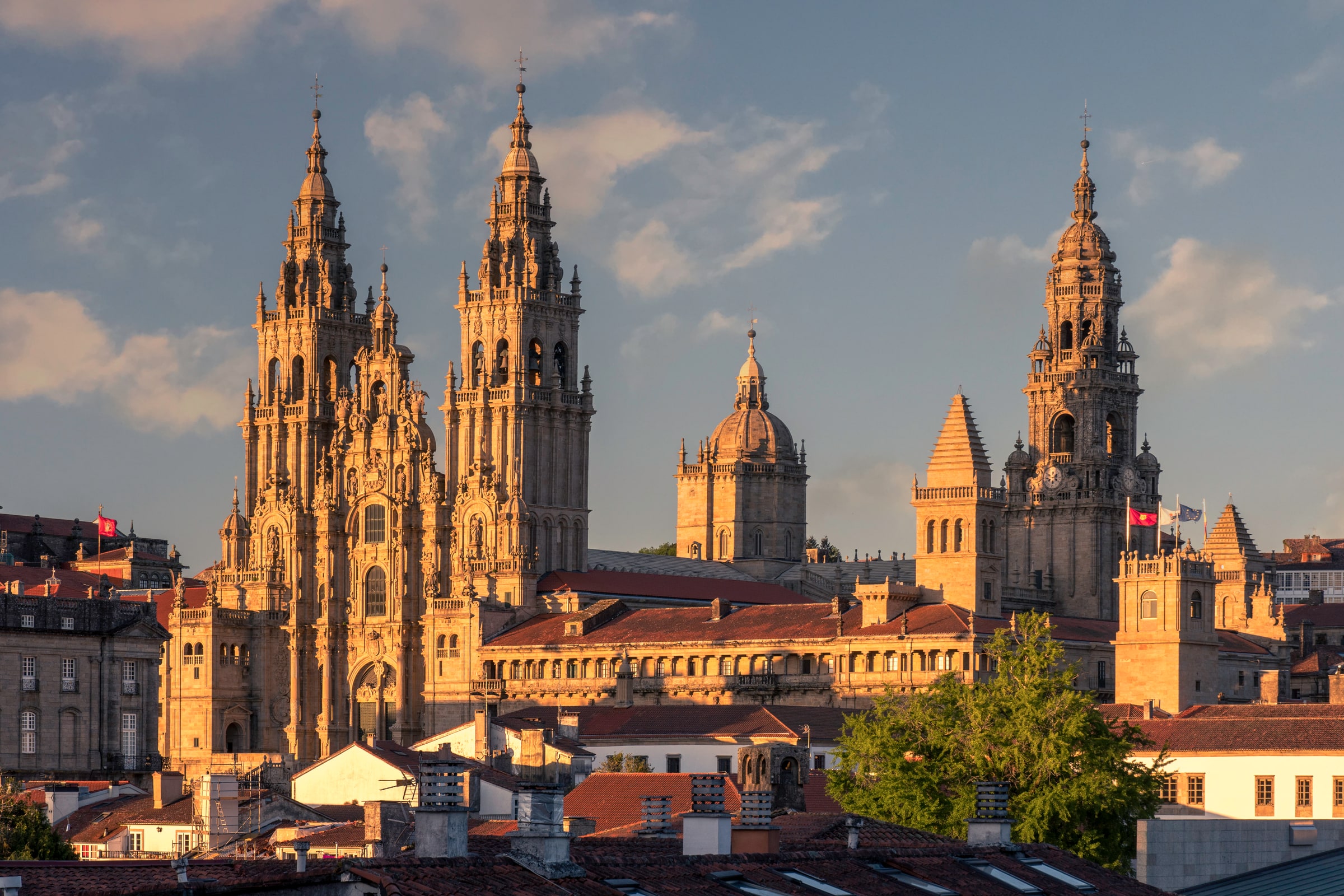 The Cathedral of Santiago de Compostela seen from Alameda Park in Spain.