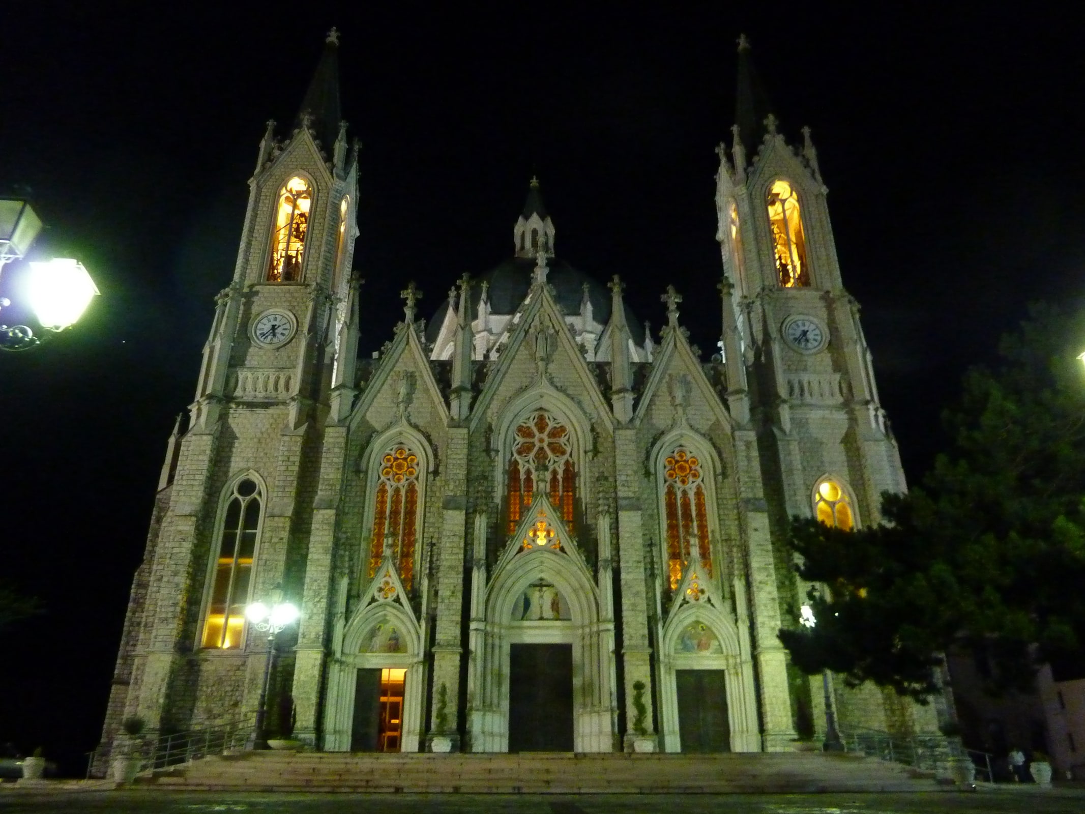 The Basilica of Our Lady of Sorrows in the wooded mountains at Castelpetroso, Italy.