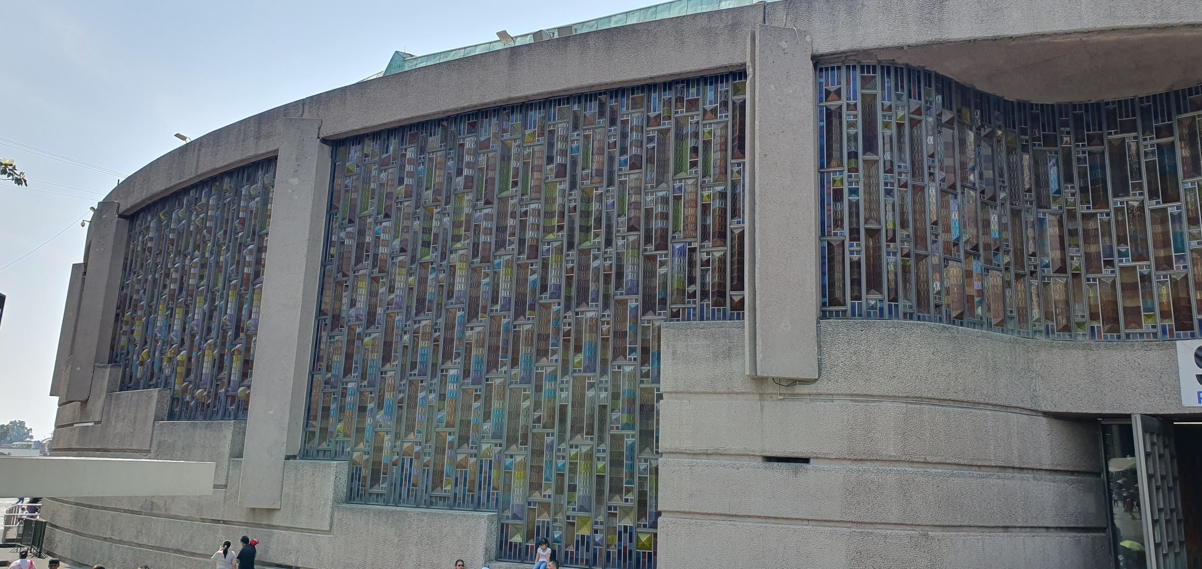 The main facade of the modern Basilica of Our Lady of Guadalupe in Mexico City.