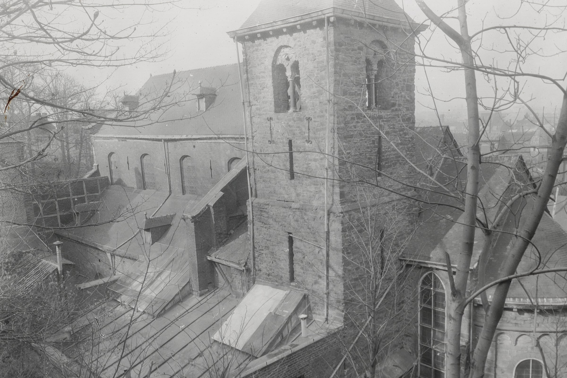 Historic exterior view of the church and former Carmelite monastery at Mont-Cornillon, now the Sanctuary of St. Juliana in Liège.