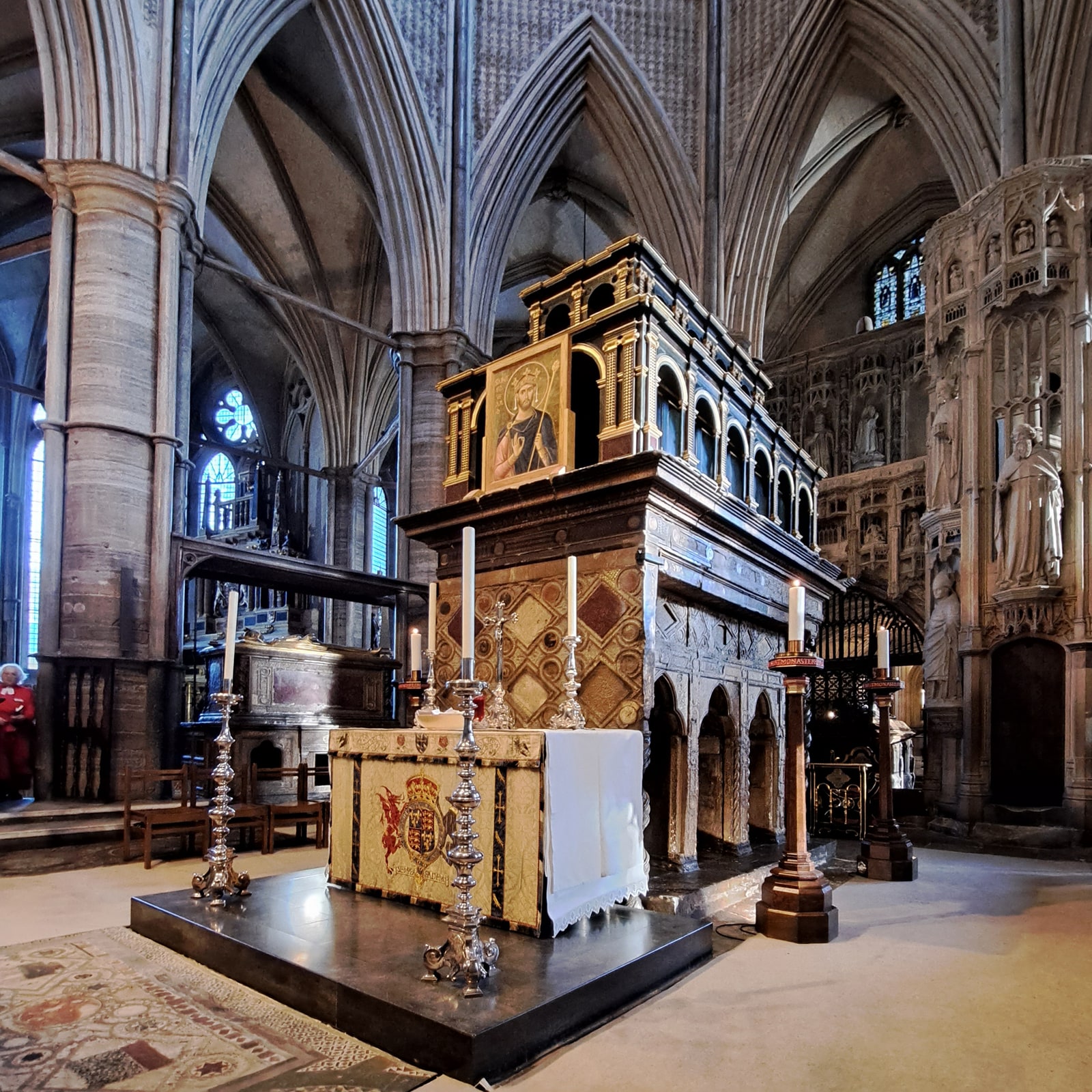 The medieval shrine of St. Edward the Confessor behind the High Altar of Westminster Abbey.