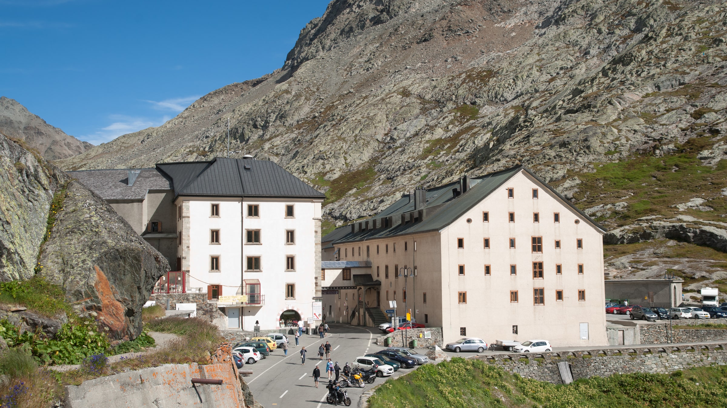 The Great St. Bernard Hospice and church at the high Alpine pass between Switzerland and Italy.