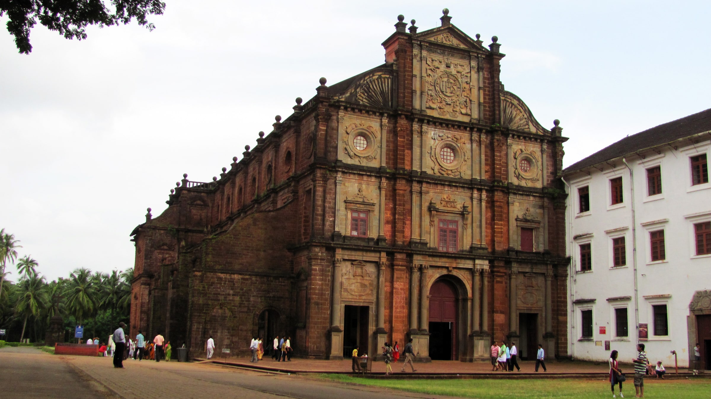 The laterite facade of the Basilica of Bom Jesus in Old Goa, India.