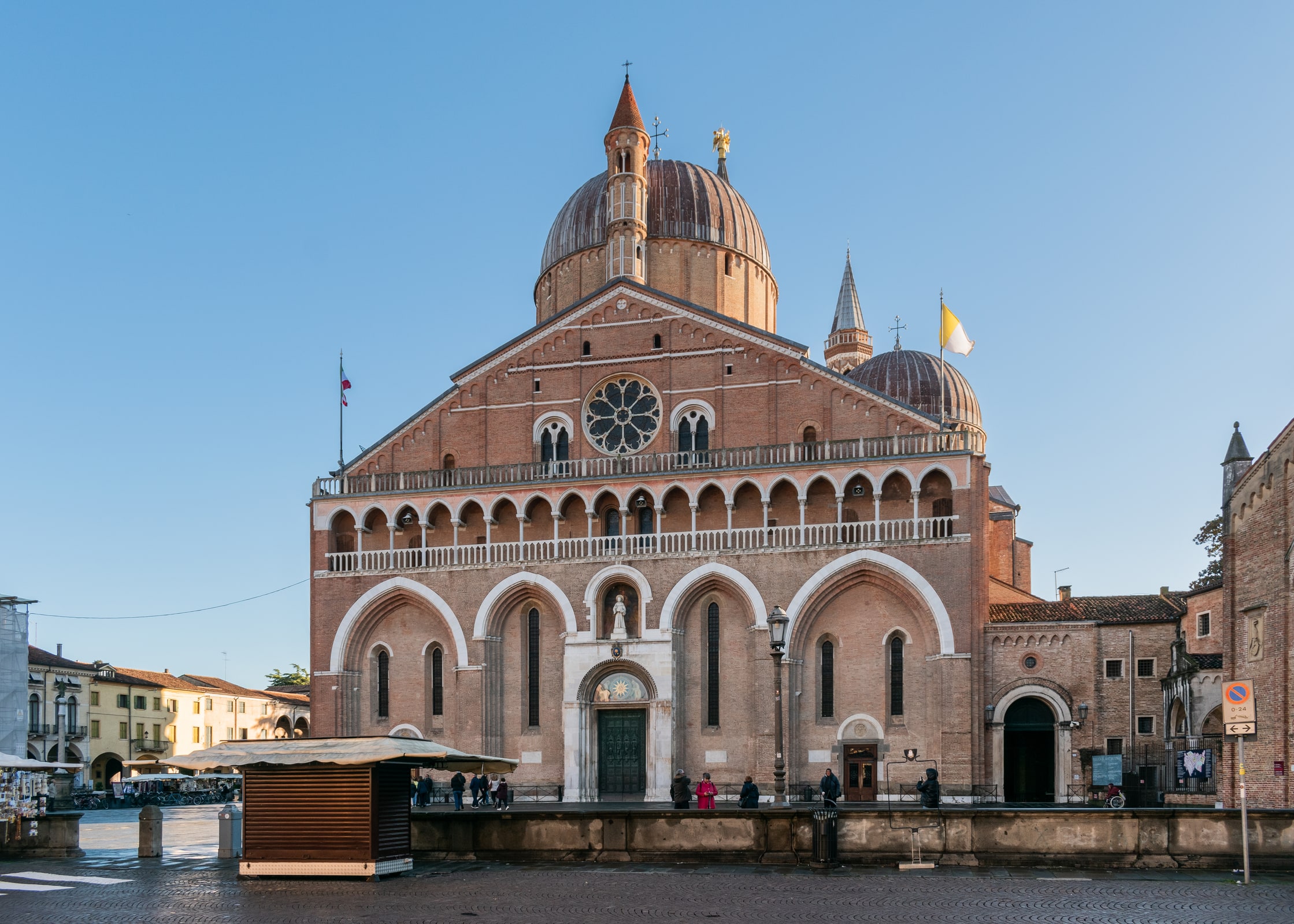 The domes and facade of the Basilica of St. Anthony in Padua, Italy.